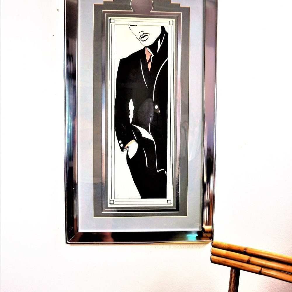 Early 80's Illustrative / Gay / Nagel style Numbered Signed Art Deco Man 2' x 4'